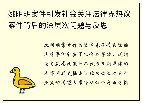 姚明明案件引发社会关注法律界热议案件背后的深层次问题与反思