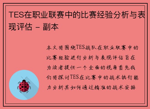 TES在职业联赛中的比赛经验分析与表现评估 - 副本